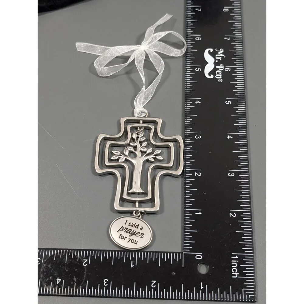 Cross Christmas Ornament I Said A‎ Prayer For You Silver tone Tree